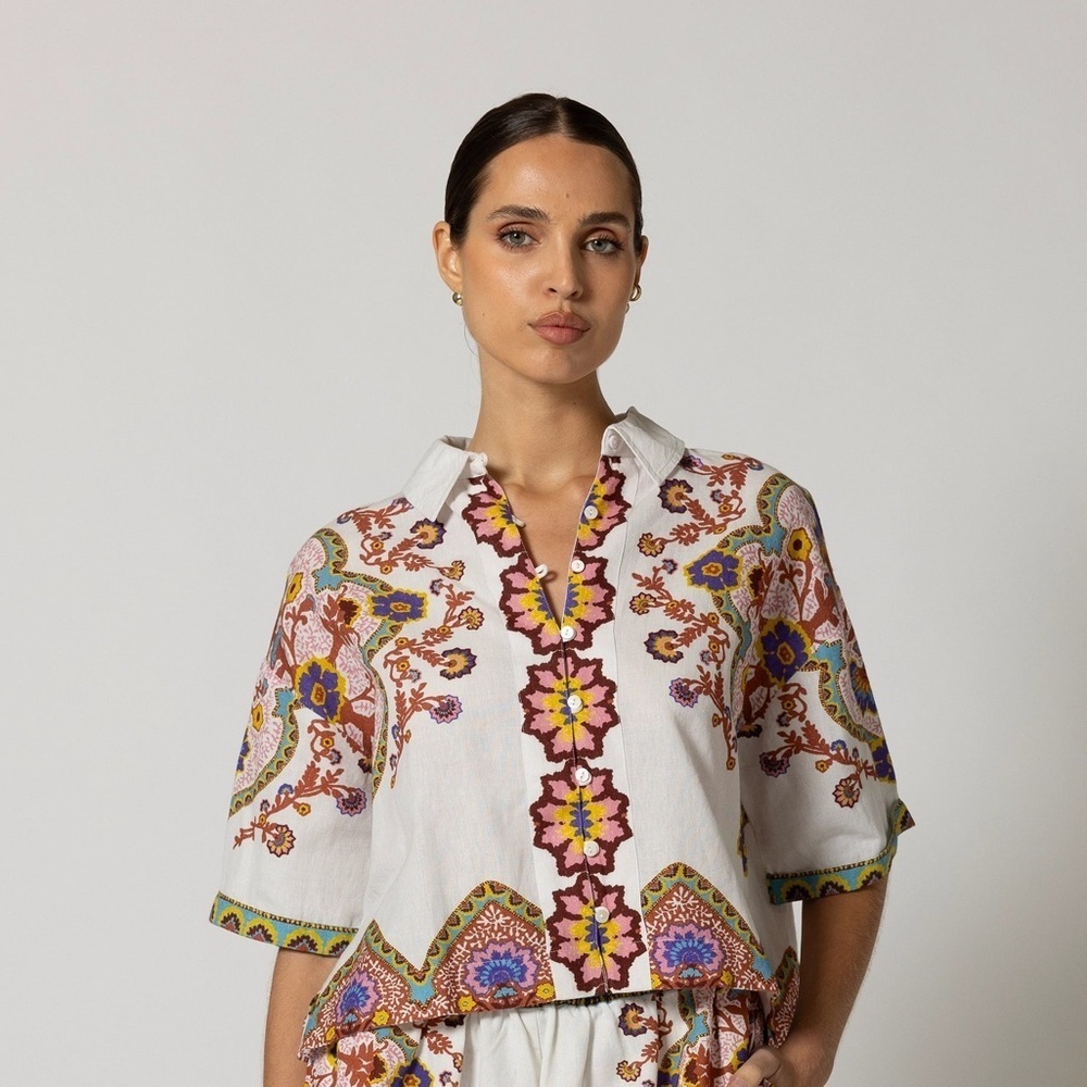 NWT Cleobella JENI BLOUSE LAGOS Short Sleeve Button Down Top